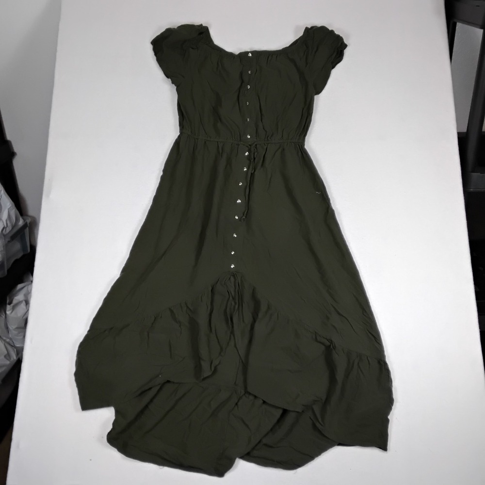 Indigo Rose Olive Green Rayon Button Front High Low Maxi Dress Womens 1X Boho